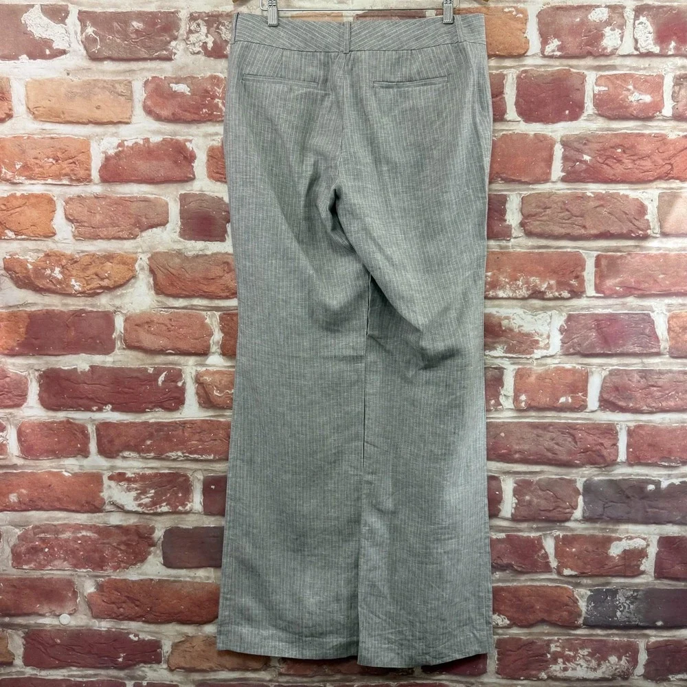 Banana Republic Martin Fit Pants Women's 12L Gray Striped 100% Linen Trousers